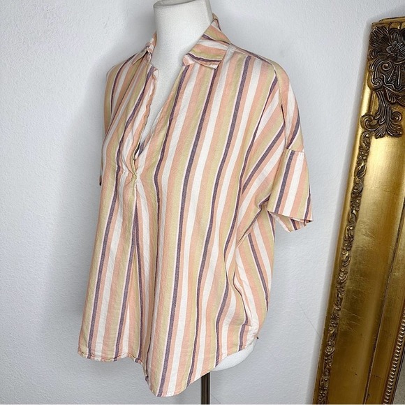 Madewell Courier Cotton Button-Back Popover Shirt in Rainbow Stripe Size XS $75 - Picture 7 of 10